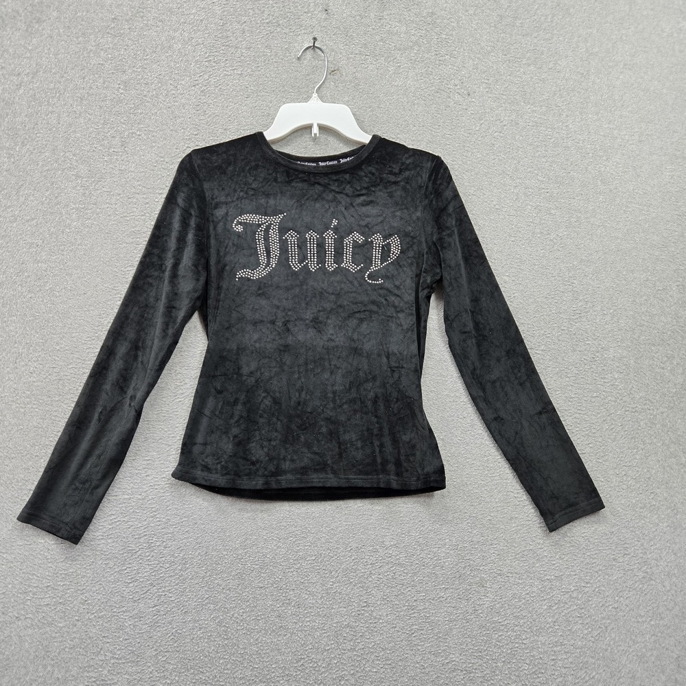 Juicy Couture Women Sleepwear S Black Pajama Top Velour Studded Bling Logo